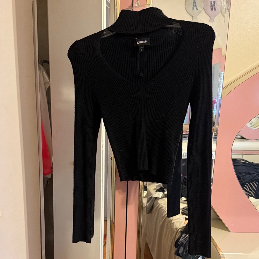 Express Black Ribbed Crop Sweater